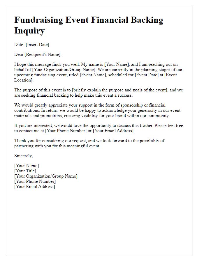 Letter template of fundraising event financial backing inquiry