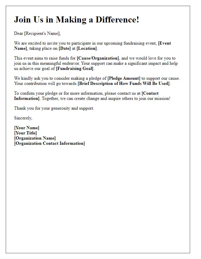 Letter template of fundraising event pledge invitation