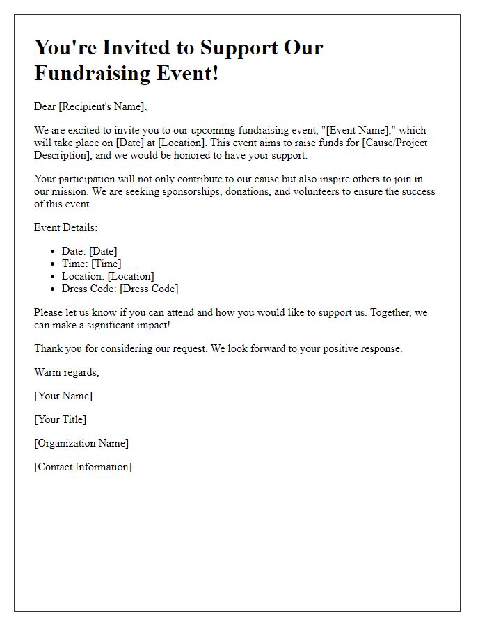 Letter template of fundraising event support invitation