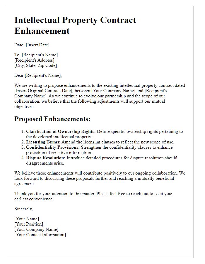 Letter template of intellectual property contract enhancement.