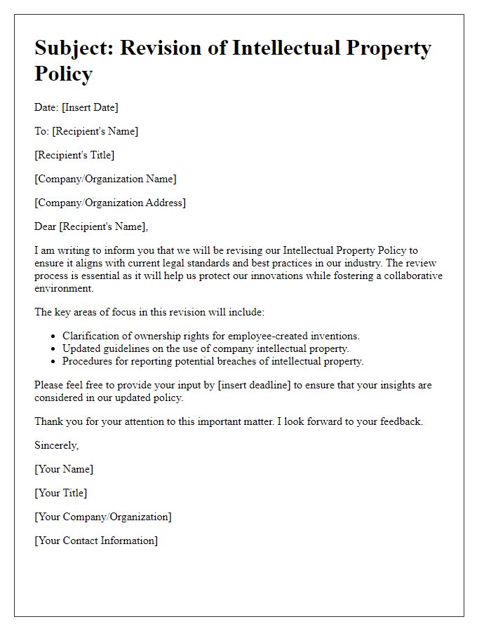 Letter template of intellectual property policy revision.