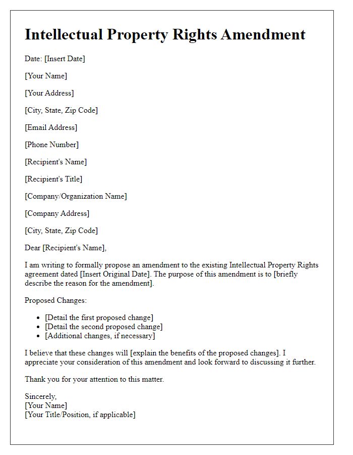 Letter template of intellectual property rights amendment.