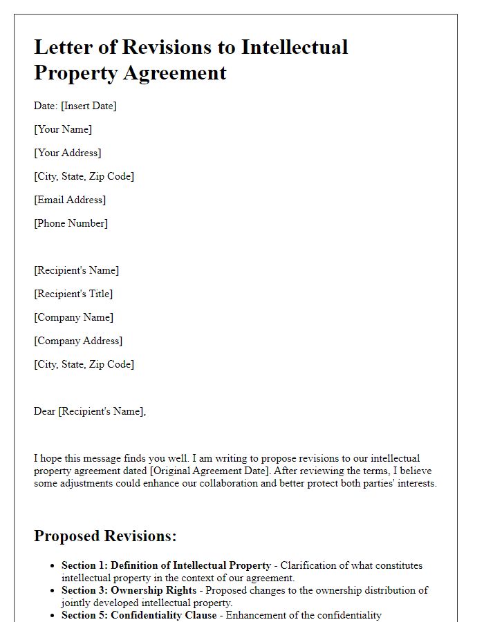 Letter template of revisions to intellectual property agreement.