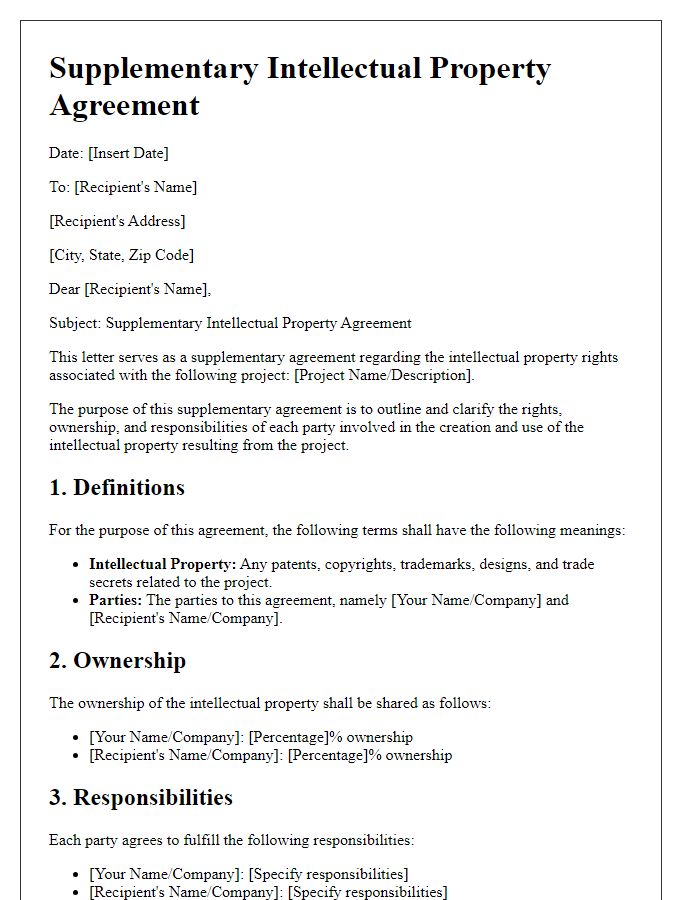 Letter template of supplementary intellectual property agreement.