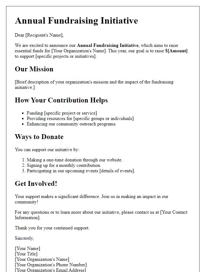 Letter template of a detailed annual fundraising initiative