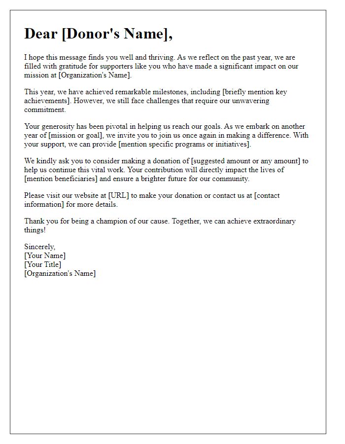 Letter template of an engaging annual donation appeal