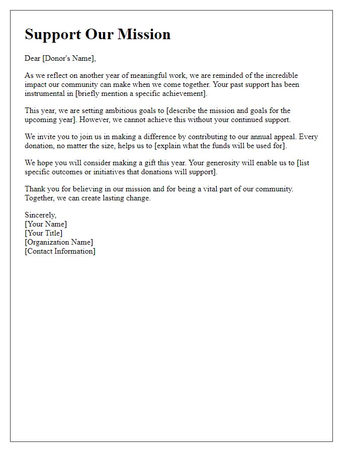 Letter template of a mission-driven annual appeal for support