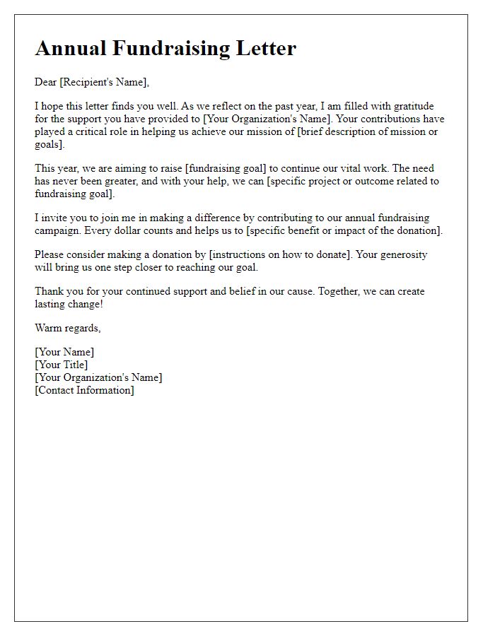 Letter template of a personal annual fundraising message