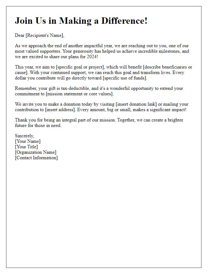 Letter template of a persuasive annual fundraising campaign