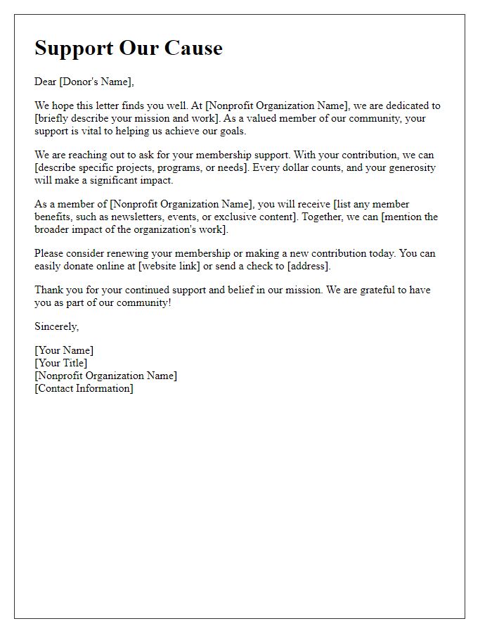 Letter template of nonprofit fundraising letter for membership support