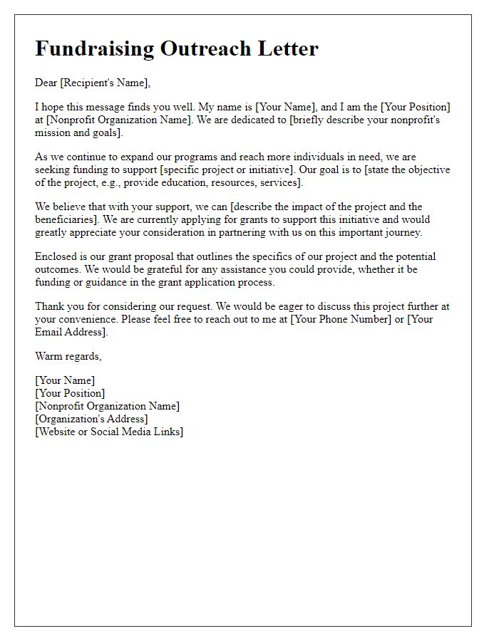 Letter template of nonprofit fundraising outreach for grant proposals