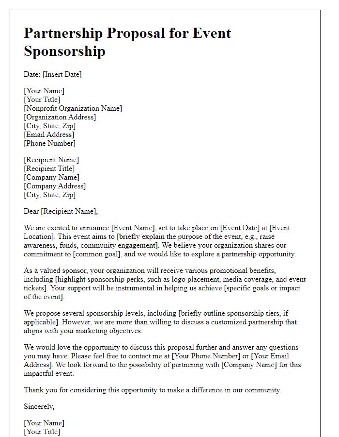 Letter template of nonprofit partnership proposal for event sponsorship