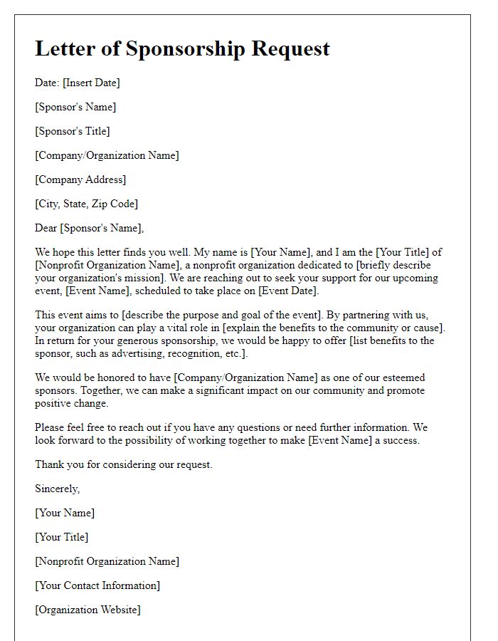 Letter template of nonprofit sponsorship request for community support