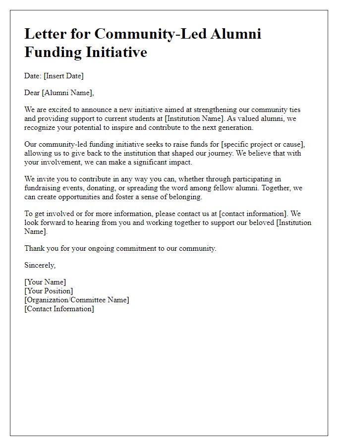 Letter template of community-led alumni funding initiatives