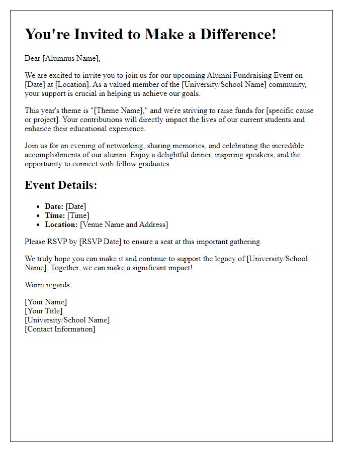 Letter template of personalized alumni fundraising invitation