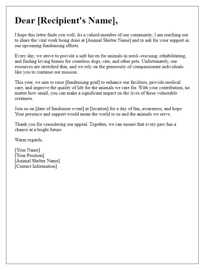 Letter template of heartfelt appeal for animal shelter fundraising support