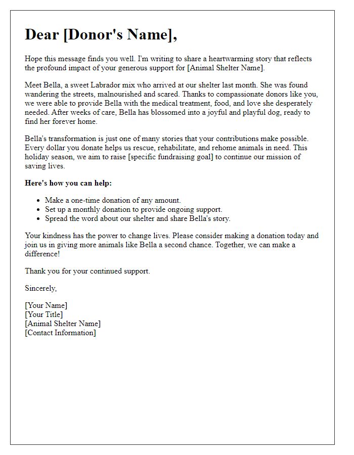 Letter template of impact storytelling for animal shelter fundraising goals