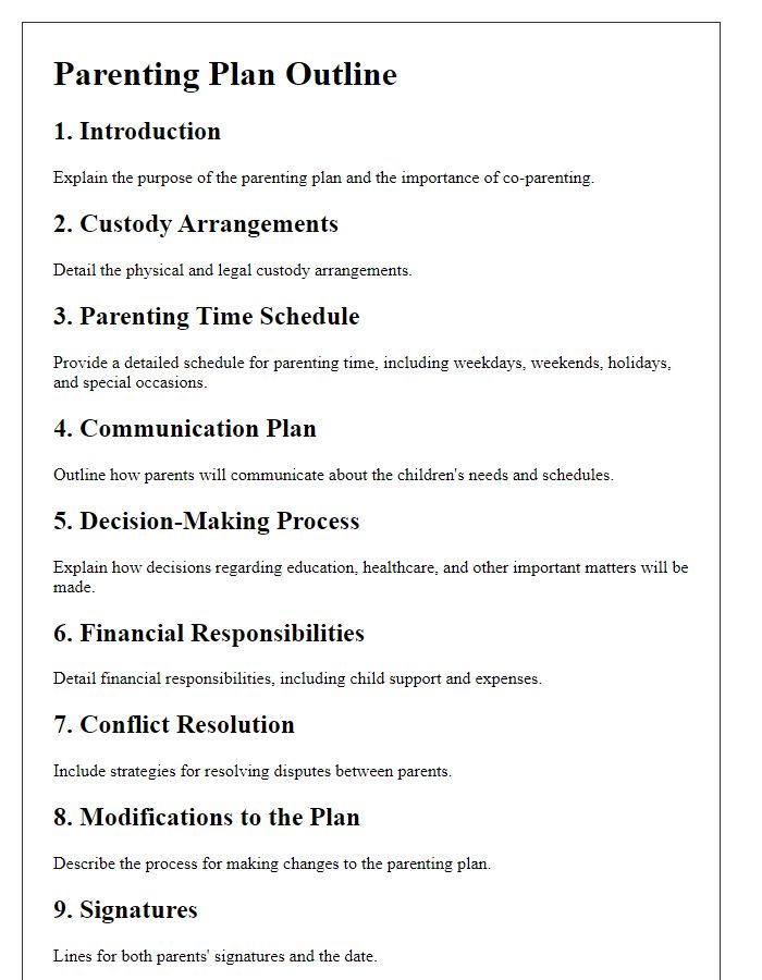 Letter template of parenting plan outline