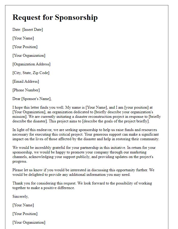 Letter template of request for sponsorship for disaster reconstruction projects