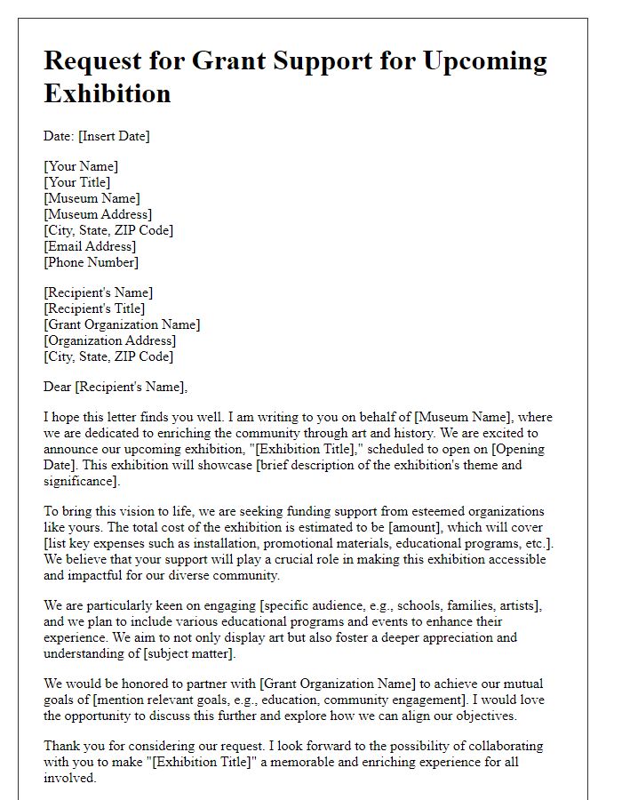 Letter template of museum exhibition fundraising approach to grant organizations