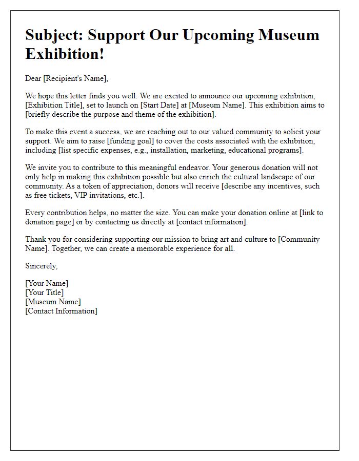 Letter template of museum exhibition fundraising effort for special events