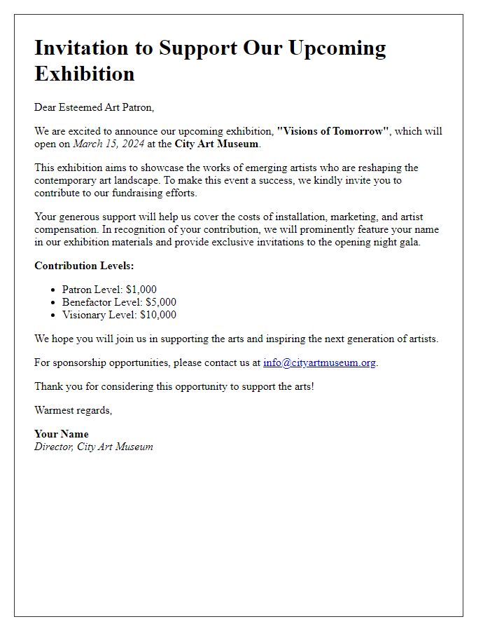 Letter template of museum exhibition fundraising invitation to art patrons