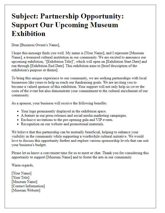 Letter template of museum exhibition fundraising strategy for local businesses