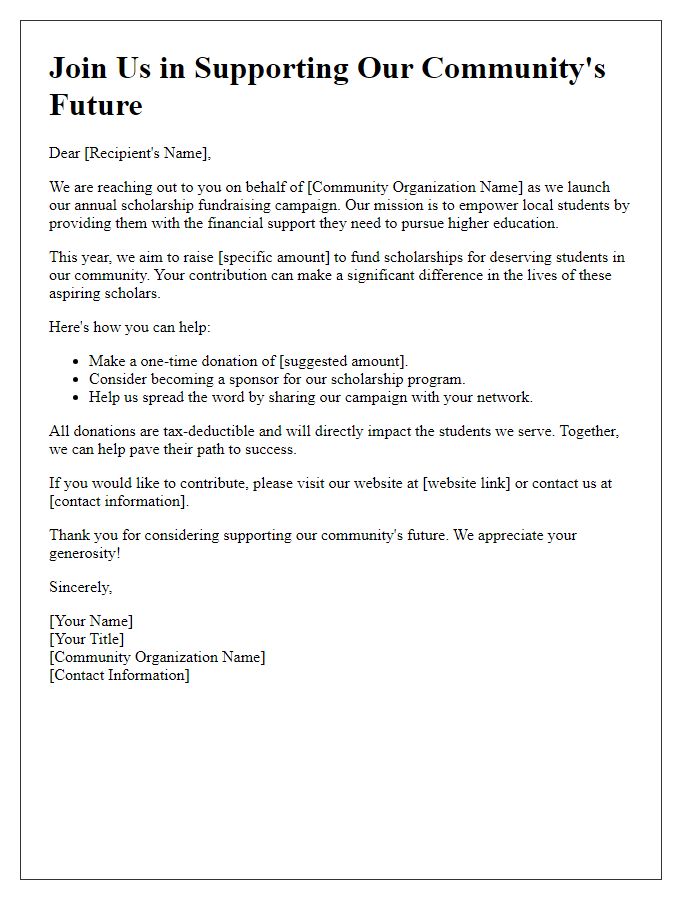 Letter template of scholarship fundraising campaign for community organizations