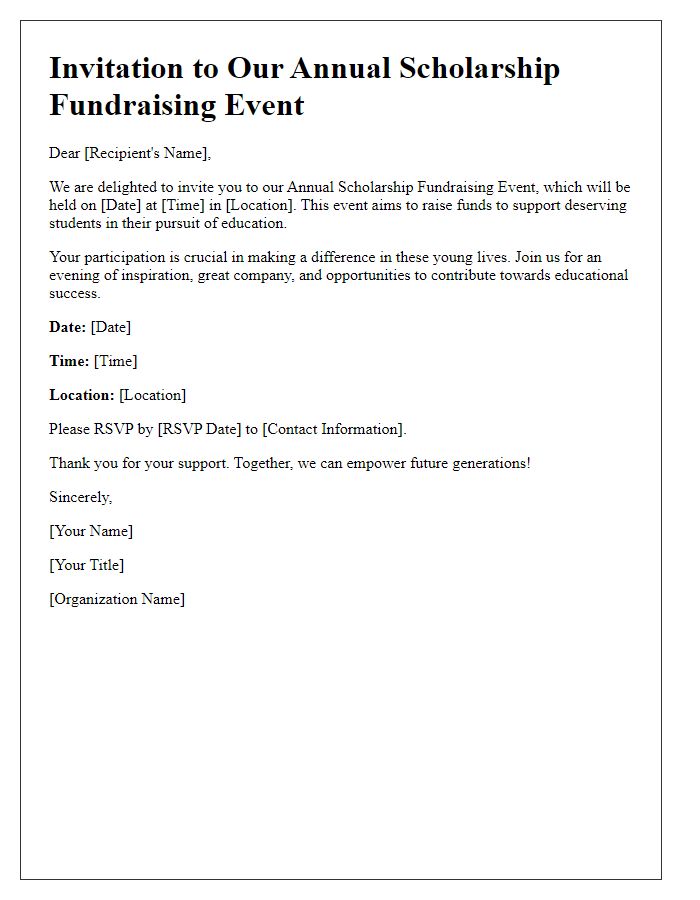 Letter template of scholarship fundraising campaign for event invitations