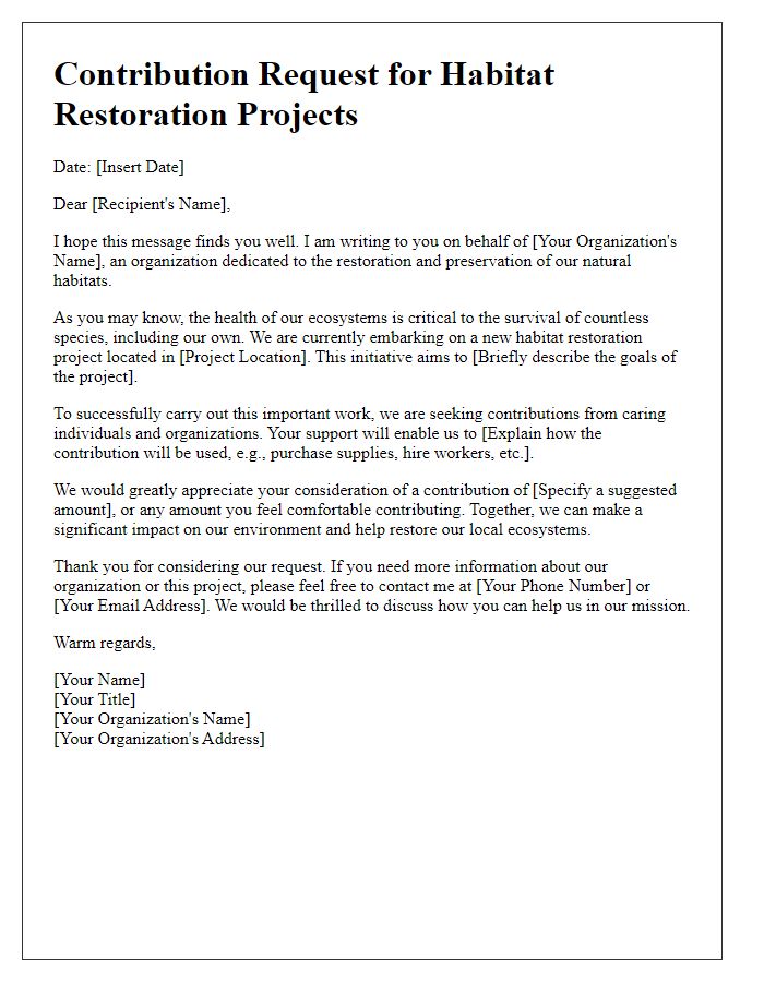 Letter template of contribution request for habitat restoration projects