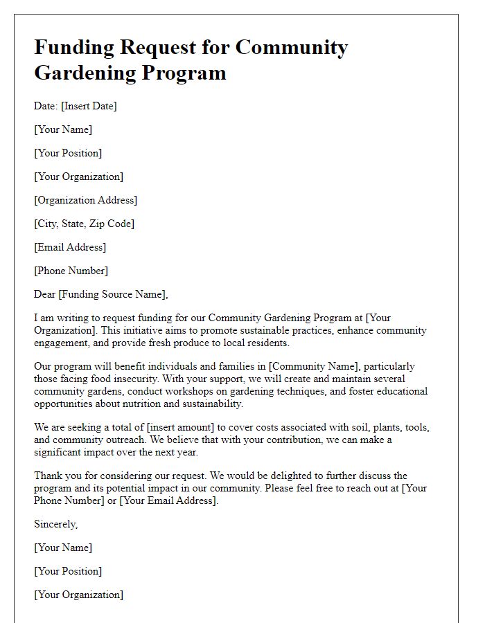 Letter template of funding request for community gardening programs