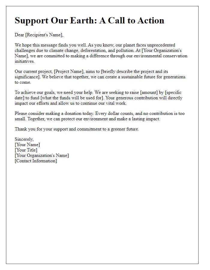 Letter template of fundraising appeal for environmental conservation initiatives