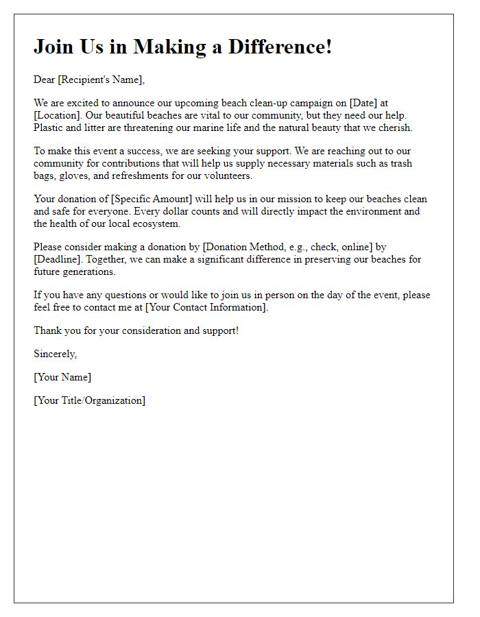 Letter template of fundraising letter for beach clean-up campaigns