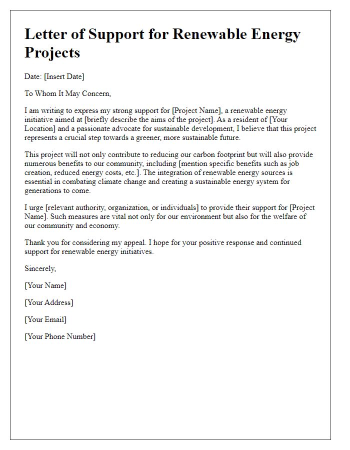 Letter template of support appeal for renewable energy projects