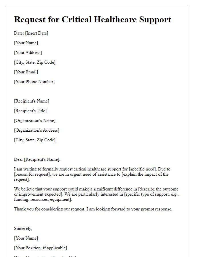 Letter template of critical healthcare support request