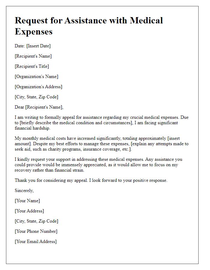 Letter template of crucial medical expense assistance appeal