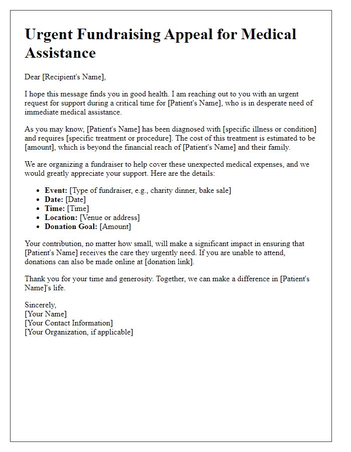 Letter template of immediate medical assistance fundraiser