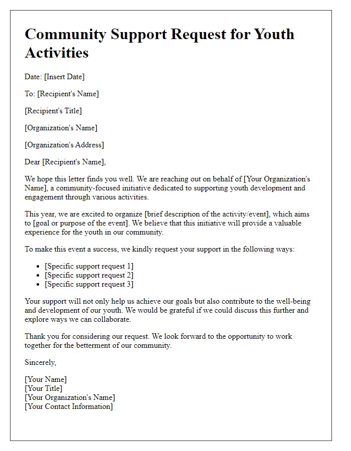 Letter template of community support request for youth activities