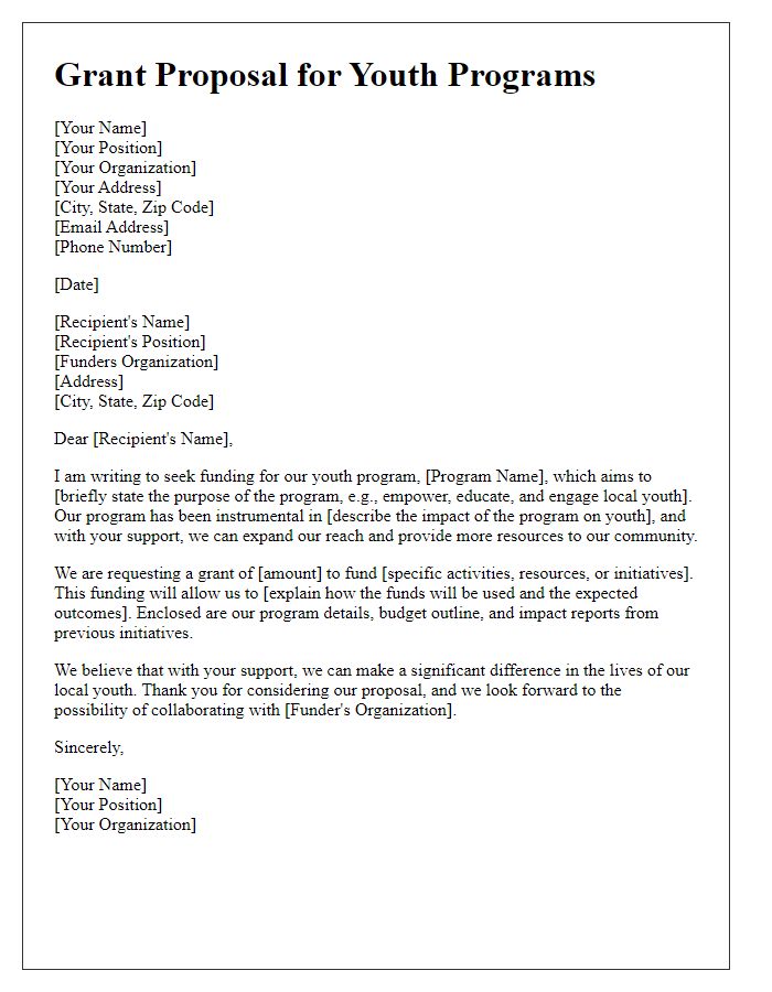 Letter template of grant proposal for youth programs