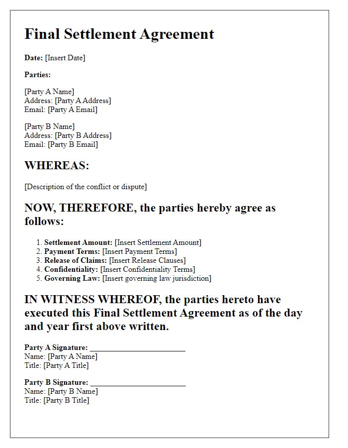 Letter template of final settlement agreement for business conflicts