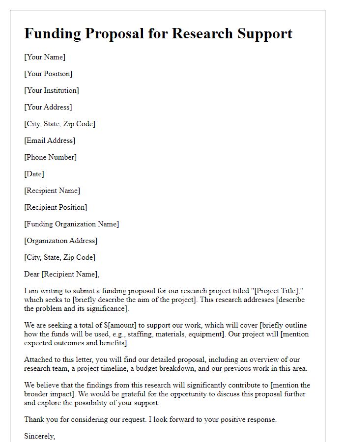 Letter template of funding proposal for research support