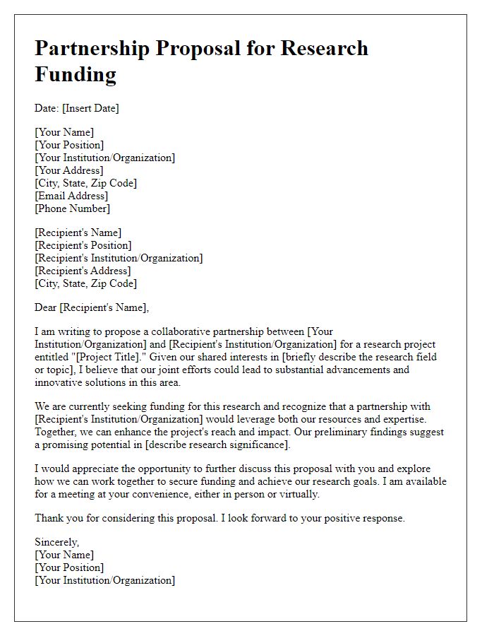 Letter template of partnership proposal for research funding