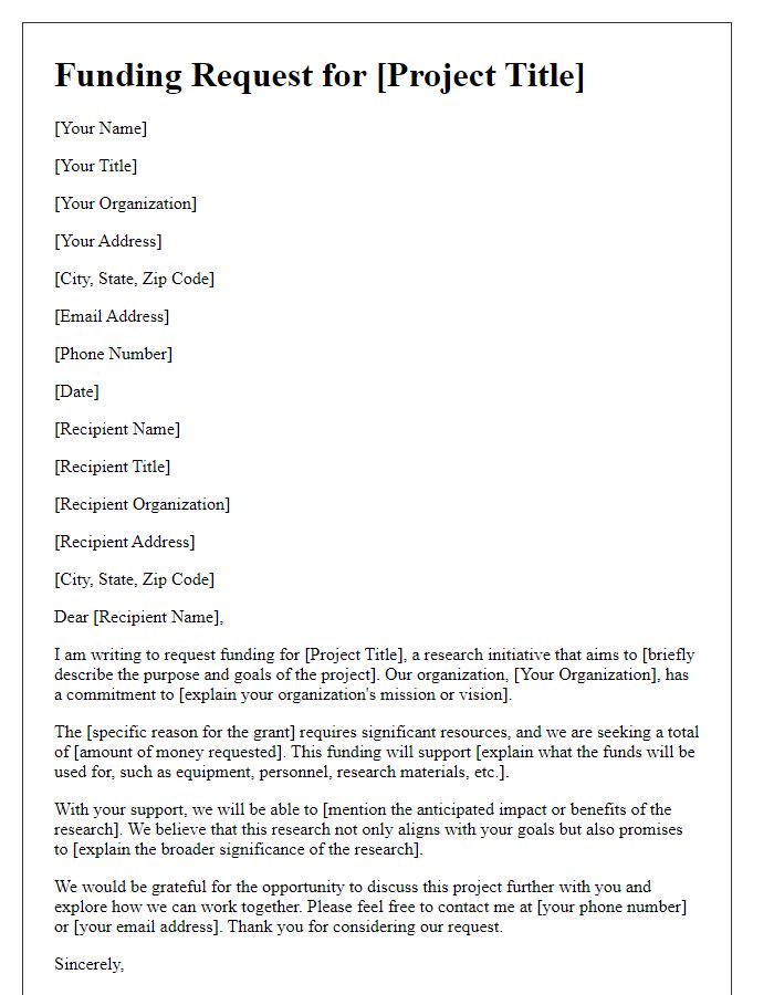 Letter template of research grant fundraising request