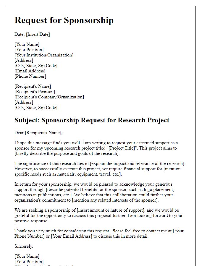 Letter template of sponsorship request for research projects