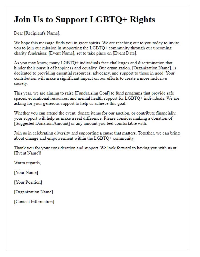 Letter template of appeal for LGBTQ charity fundraiser