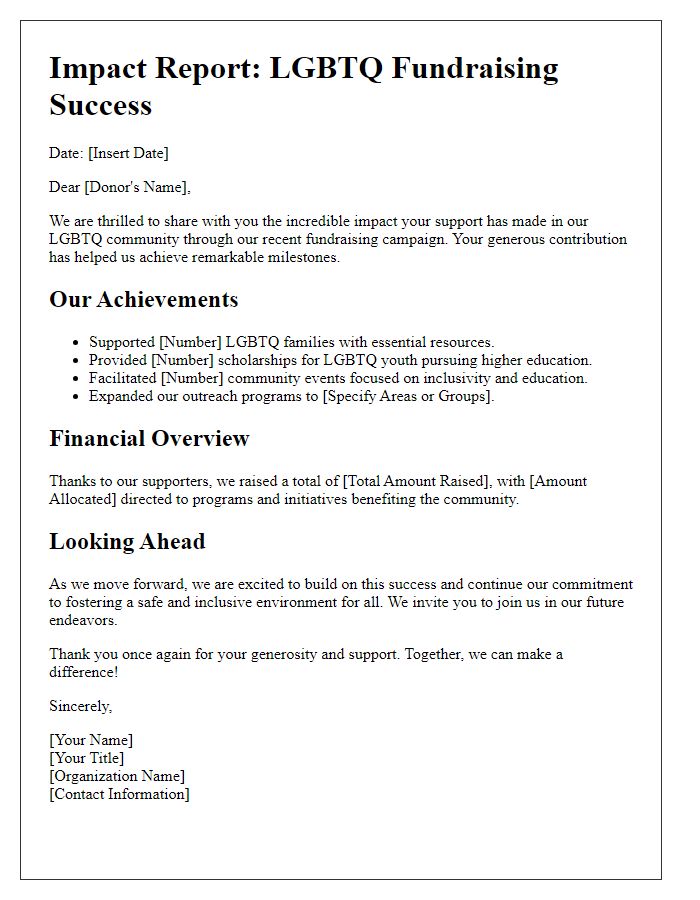 Letter template of impact report for LGBTQ fundraising success