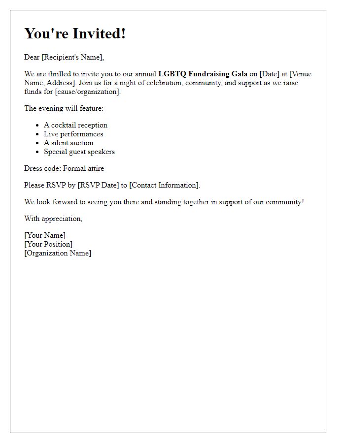 Letter template of invitation to LGBTQ fundraising gala