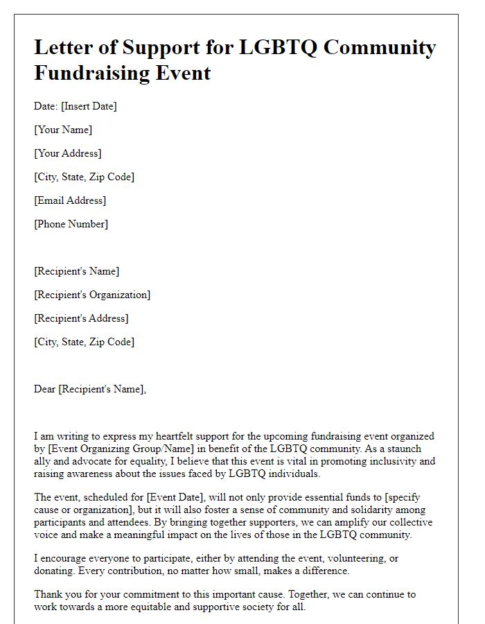 Letter template of support for LGBTQ community fundraising event