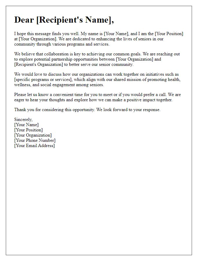 Letter template of outreach for senior center community partnerships