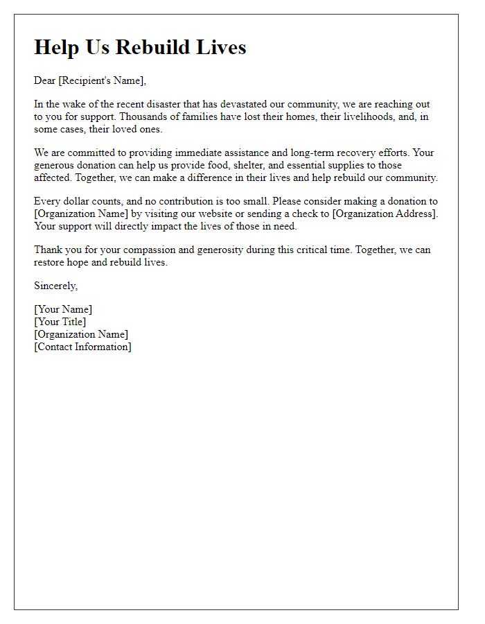 Letter template of disaster response fundraising letter